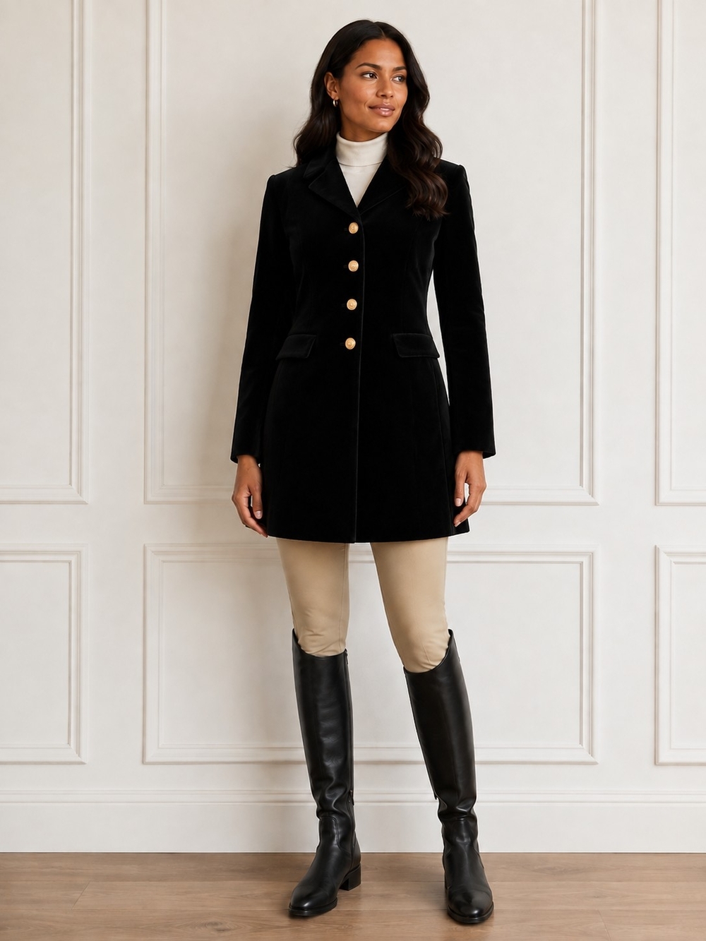 St. John Sport by Marie Gray Black Velvet Blazer Coat with Gold Buttons